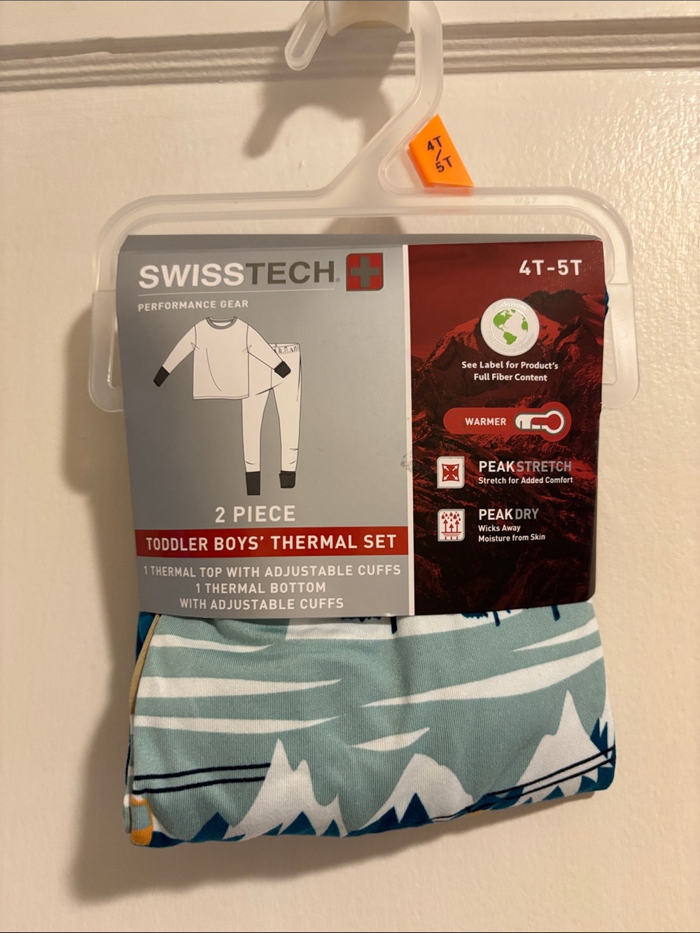 NWT size 4-5 Swiss Tech green blue mountains Toddler Boys' Thermals